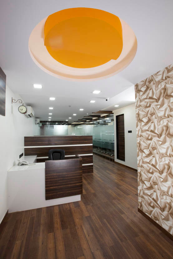 Basic Office Space with Walnut Brown Wooden Flooring and False Ceiling by Trupti Ladda Contemporary | Interior Design Photos & Ideas