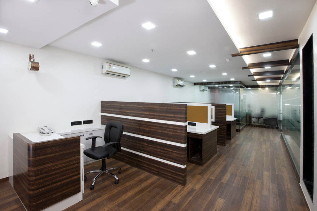 Office Space with Wood Flooring and Cellular Spaces by Trupti Ladda Contemporary | Interior Design Photos & Ideas