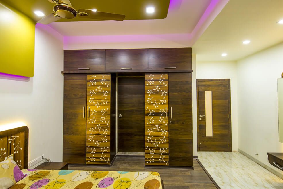 Master Bedroom with Wooden Closets and Cabinets by Trupti Ladda Bedroom Contemporary | Interior Design Photos & Ideas