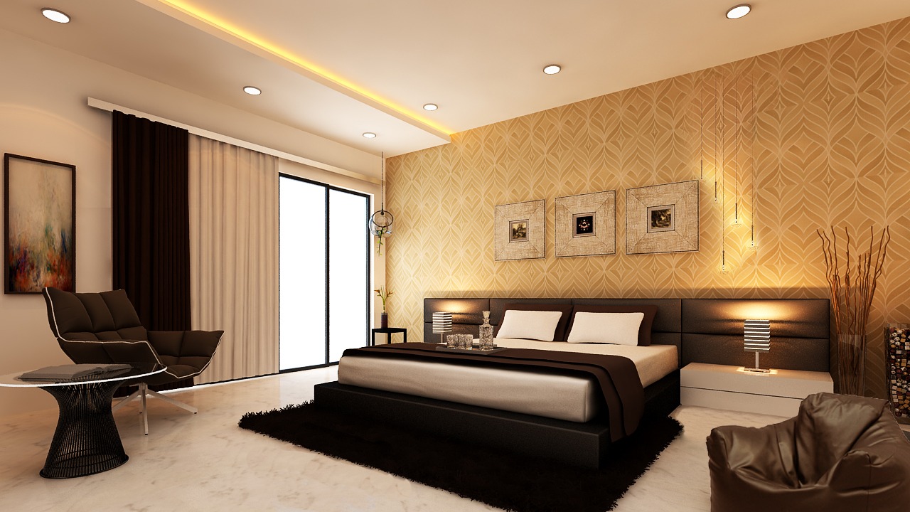 Bedroom with wall decor and lounge chair by Ram PJ Bedroom Modern | Interior Design Photos & Ideas