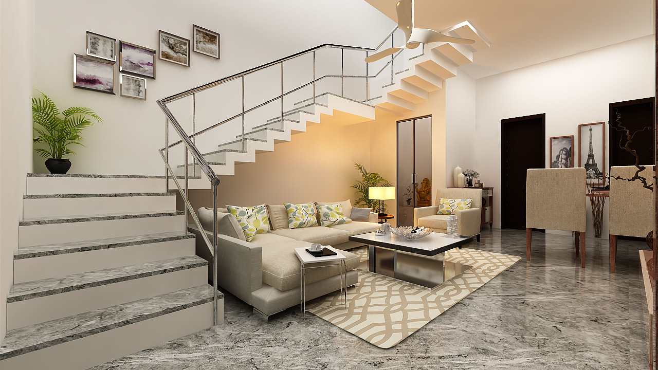 Spacious Living Room with sofa and colored cushions by Ram PJ Living-room Contemporary | Interior Design Photos & Ideas
