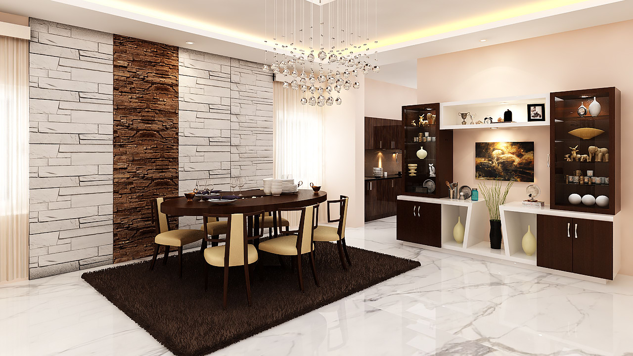 Modern Dining Hall with classic furniture and modern display unit by Ram PJ Dining-room Contemporary | Interior Design Photos & Ideas