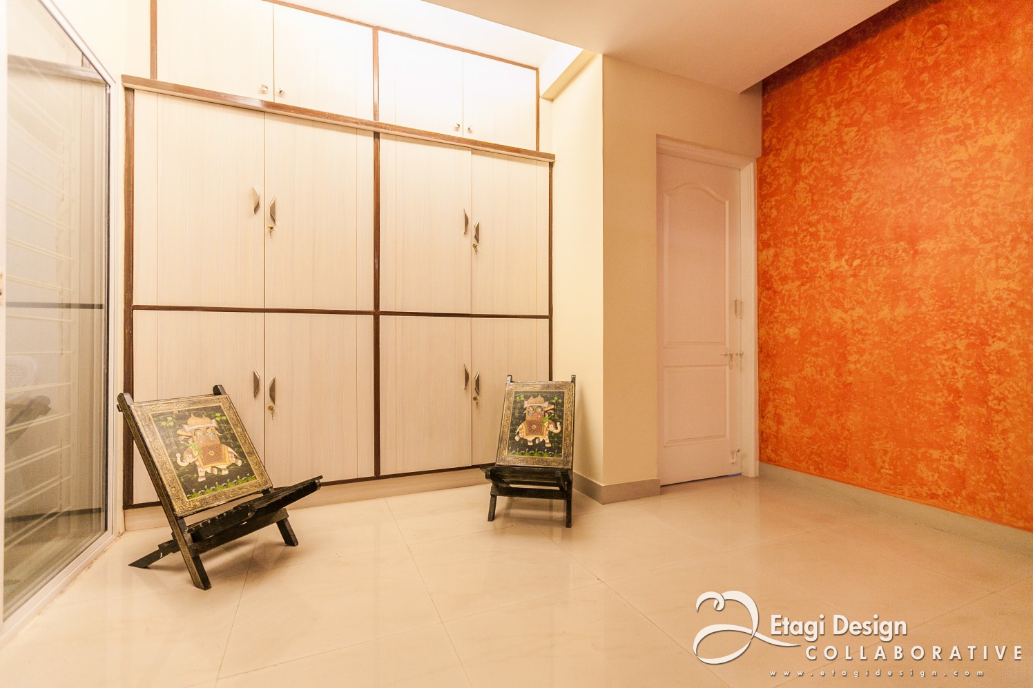 Bedroom With Orange Wall Art by Prashanth Nandiprasad Bedroom Modern | Interior Design Photos & Ideas