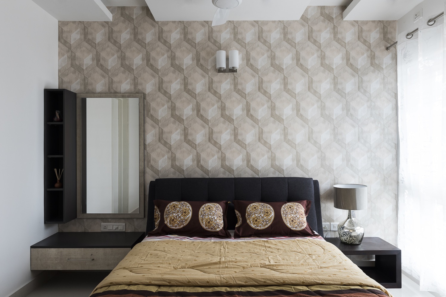 Hexagon Wall by HomeLane Bedroom Contemporary | Interior Design Photos & Ideas
