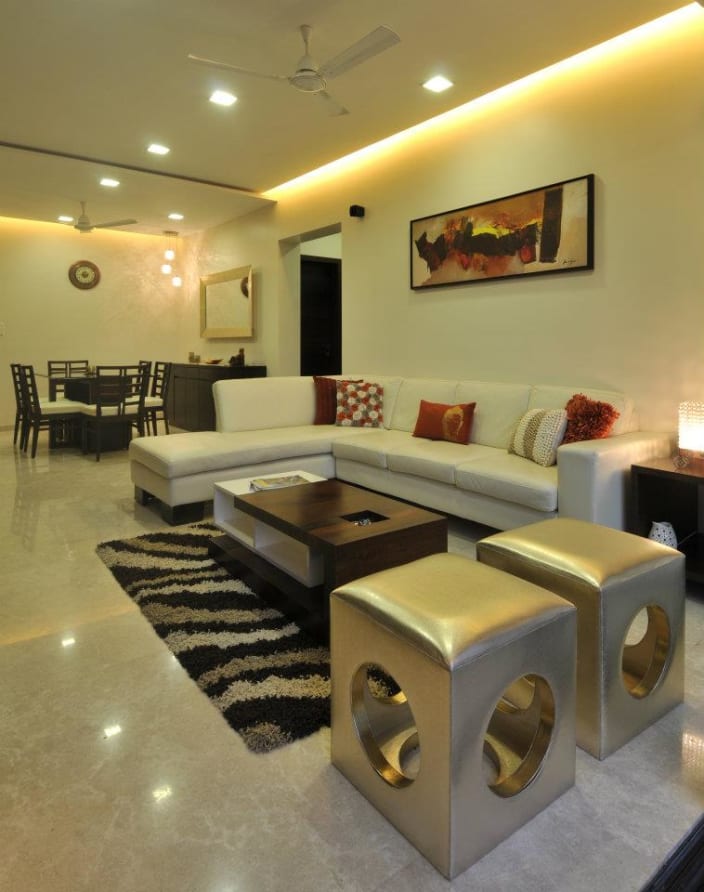 Lavish Living Room With L Shaped Sofa And False Ceiling By