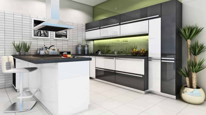 Black And White Theme Kitchen Interiors With Modern Appliances By Hemant Sahni