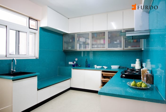 Blue Shade Interior Kitchen With Cabinets by Furdo com 