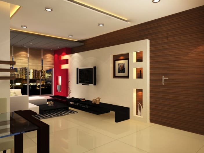 Modern Living Room With Tv Unit By Outtabox Contemporary Interior Design