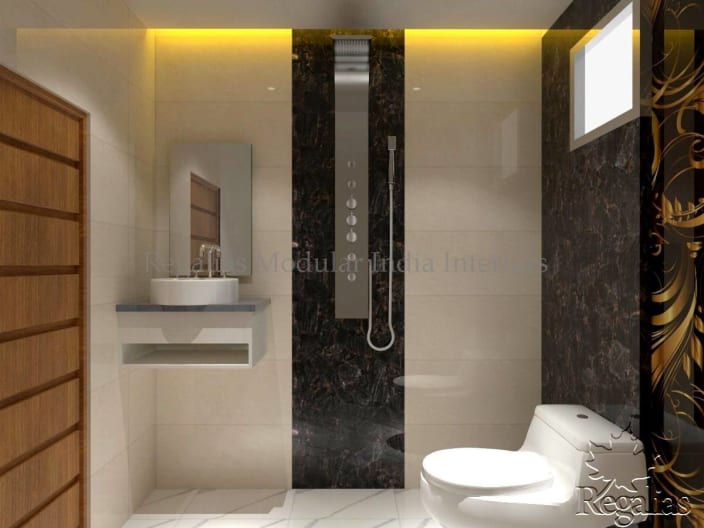 Western Bathroom With Stainless Steel Finish Shower And Wall Decor By Regalias Interiors