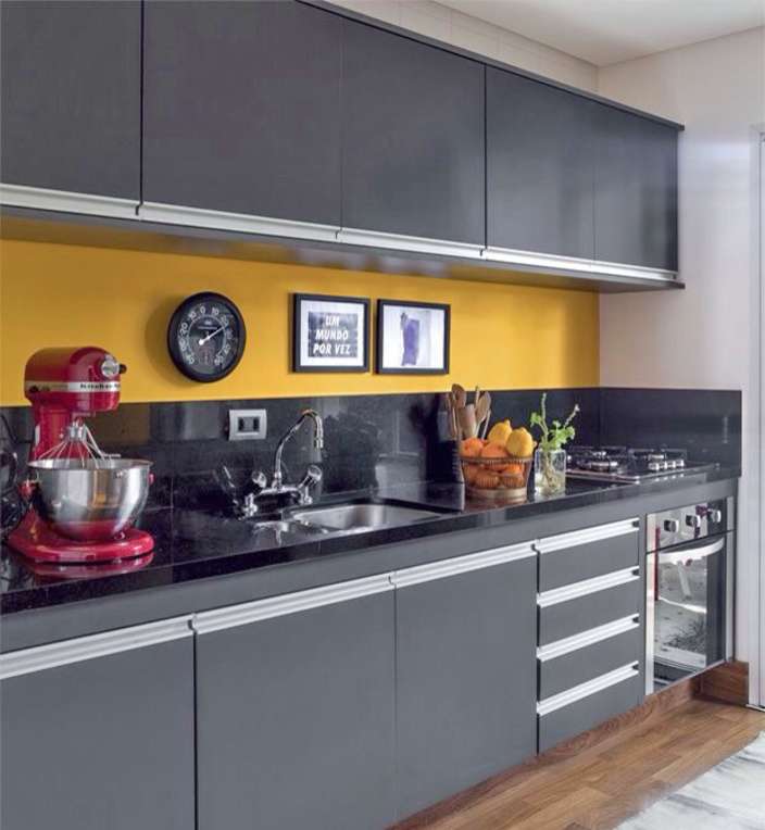 Modular Kitchen With Parallel Counters And Grey Cabinets By Wood