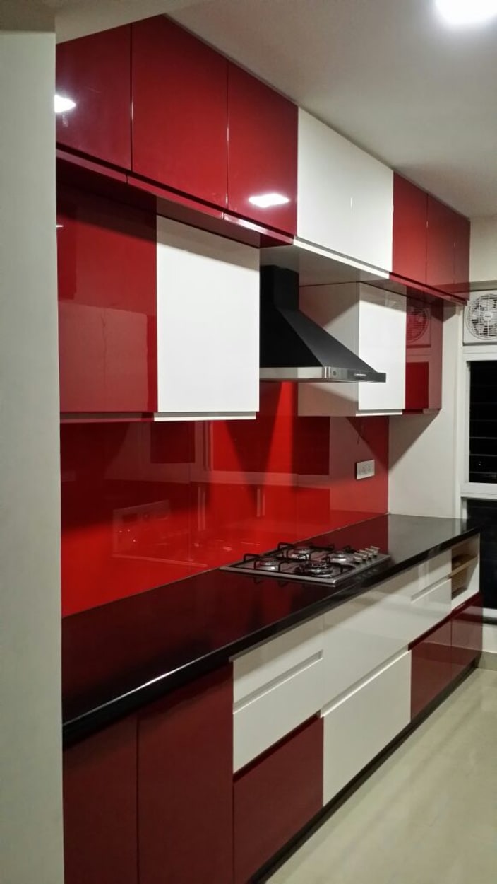  Red And White Modular Parallel Kitchen by Shreesamarth 