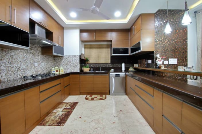 U Shape Kitchen With Wooden Design And False Ceiling By Ramana Rao P V