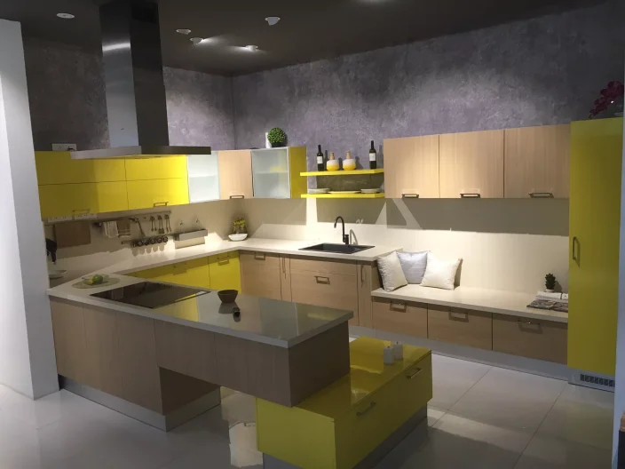 U Shaped Kitchen Designs Indian Homes u shaped kitchen with yellow and brown cabinets and white counter top