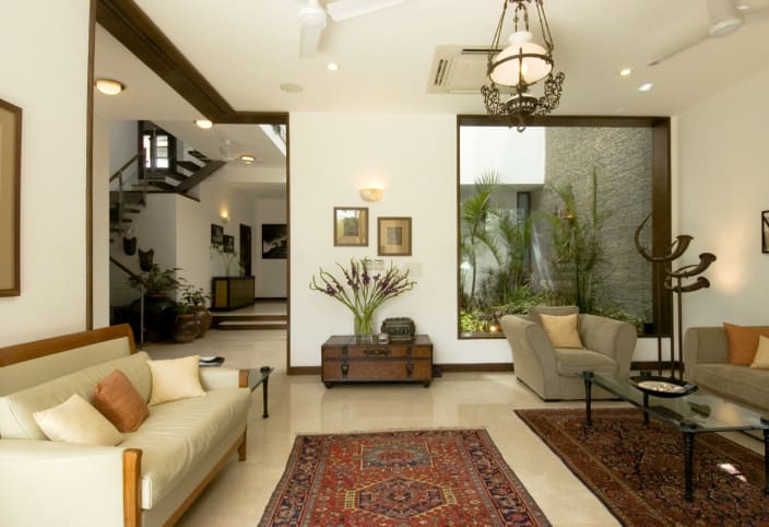 Living Room With Wooden Sofa Lemon Sofa And Traditional ...