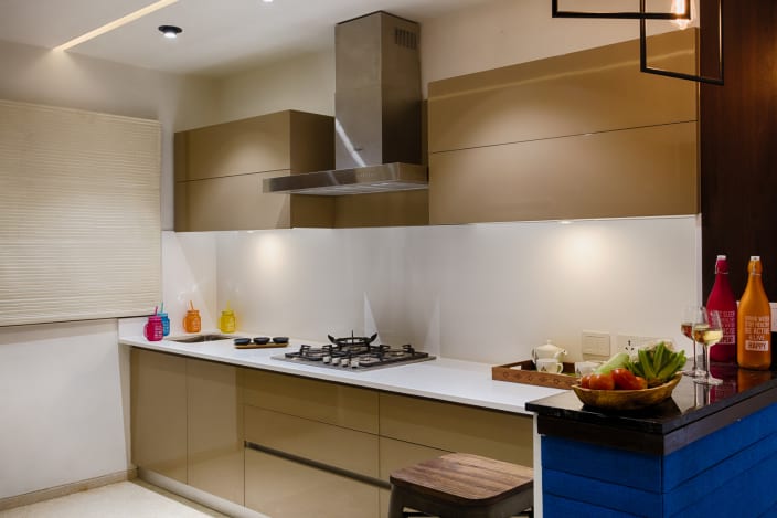 Beige Cabinets And Modern Interior of Parallel Kitchen ...