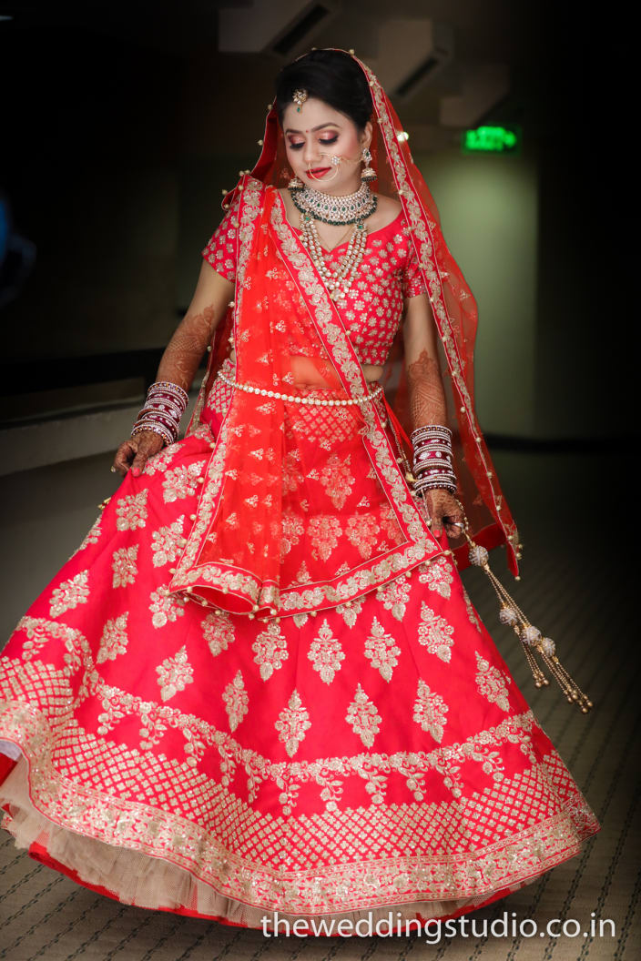 bridal lehenga in gota patti work