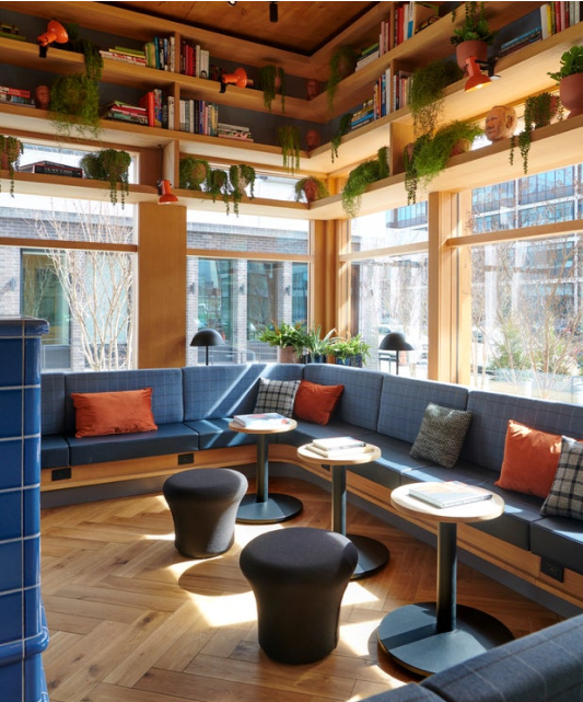 View of library and co-working space at Harrison Urby - luxury short-term furnished apartment rentals in Harrison NJ