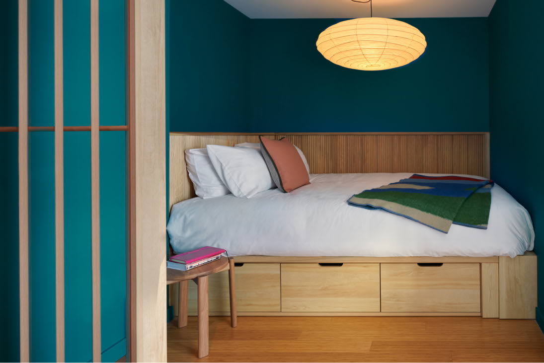 View of the designer studio bedroom at Harrison Urby - luxury Harrison NJ apartments for rent