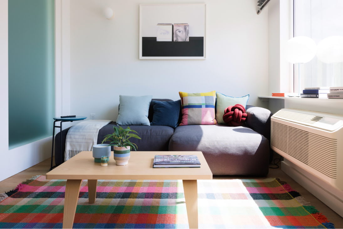 View of the designer living room at Newark Urby - luxury Newark NJ apartments for rent