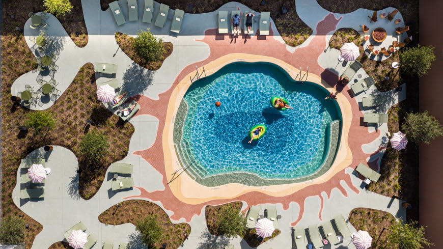 Dallas Urby Prismatic Pool & Courtyard Aerial View