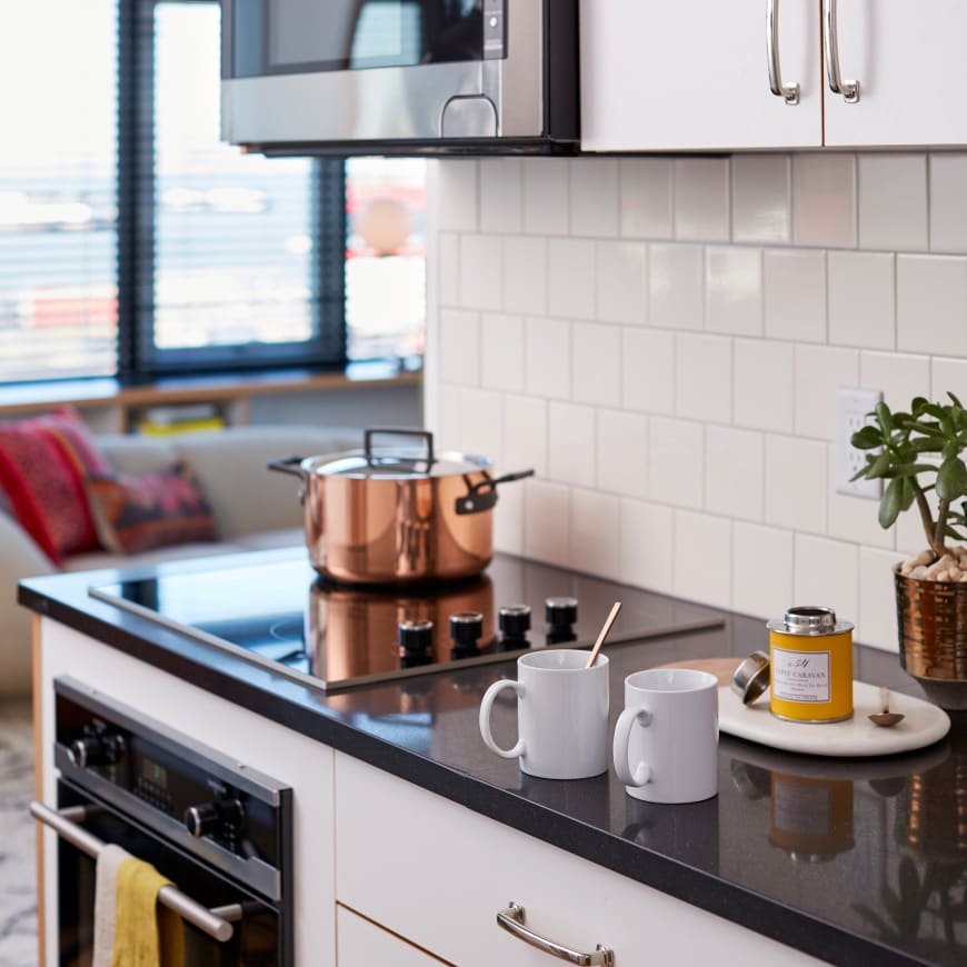 View of the designer kitchen at Staten Island Urby - luxury Staten Island apartments for rent