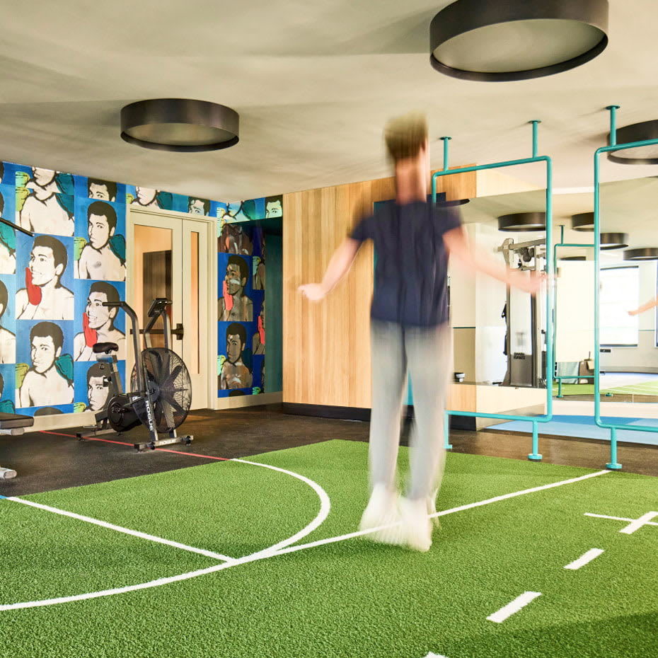 View of turf-lined fitness area at Journal Square Urby - luxury Journal Square NJ apartments for rent