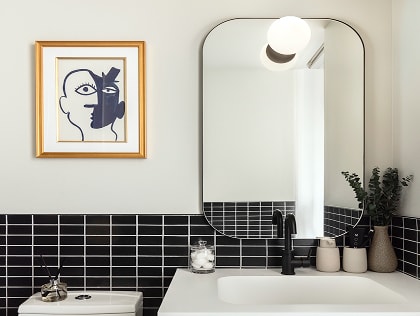 View of designer bathroom with modern finishes at Navy Yard Urby - luxury Navy Yard apartments for rent in Washington DC