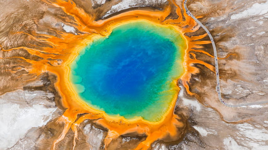 Grand Prismatic Spring found in Yellowstone National Park