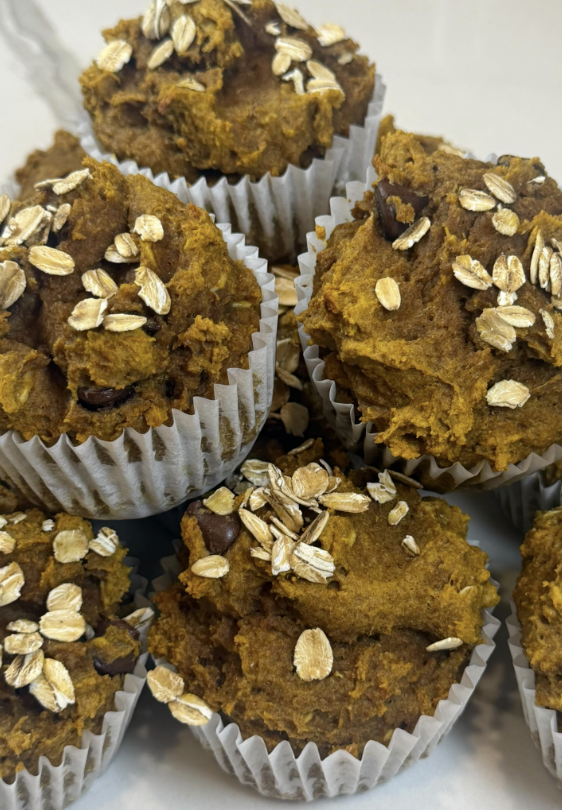 homemade pumpkin muffins made with whole wheat flour, oats, honey, and coconut oil