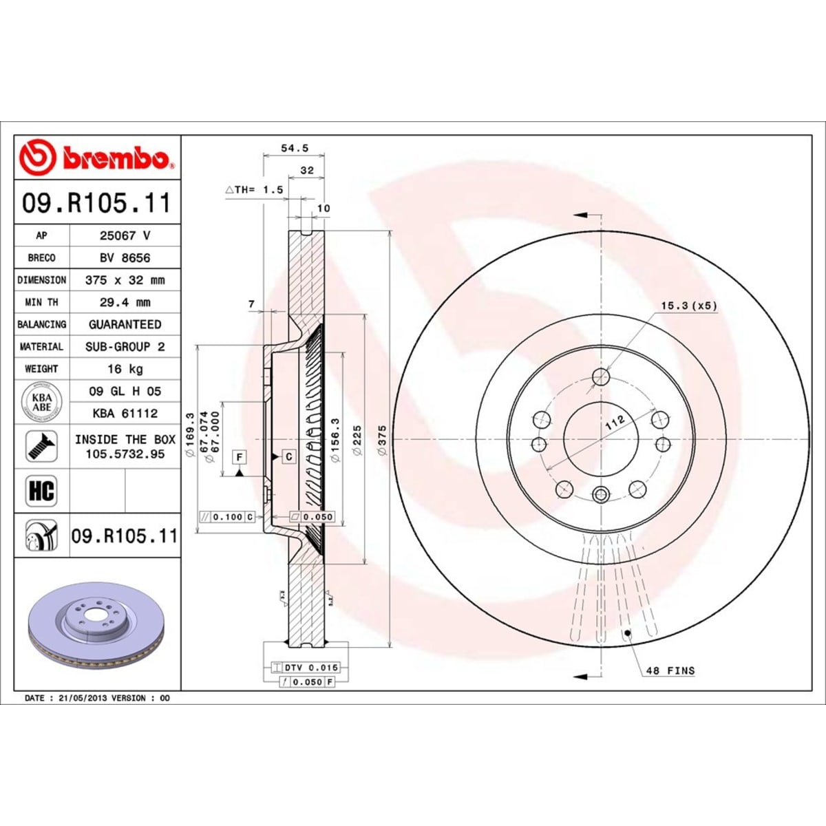 Brembo® 09.R105.11 Premium UV Coated Series Front, Driver or