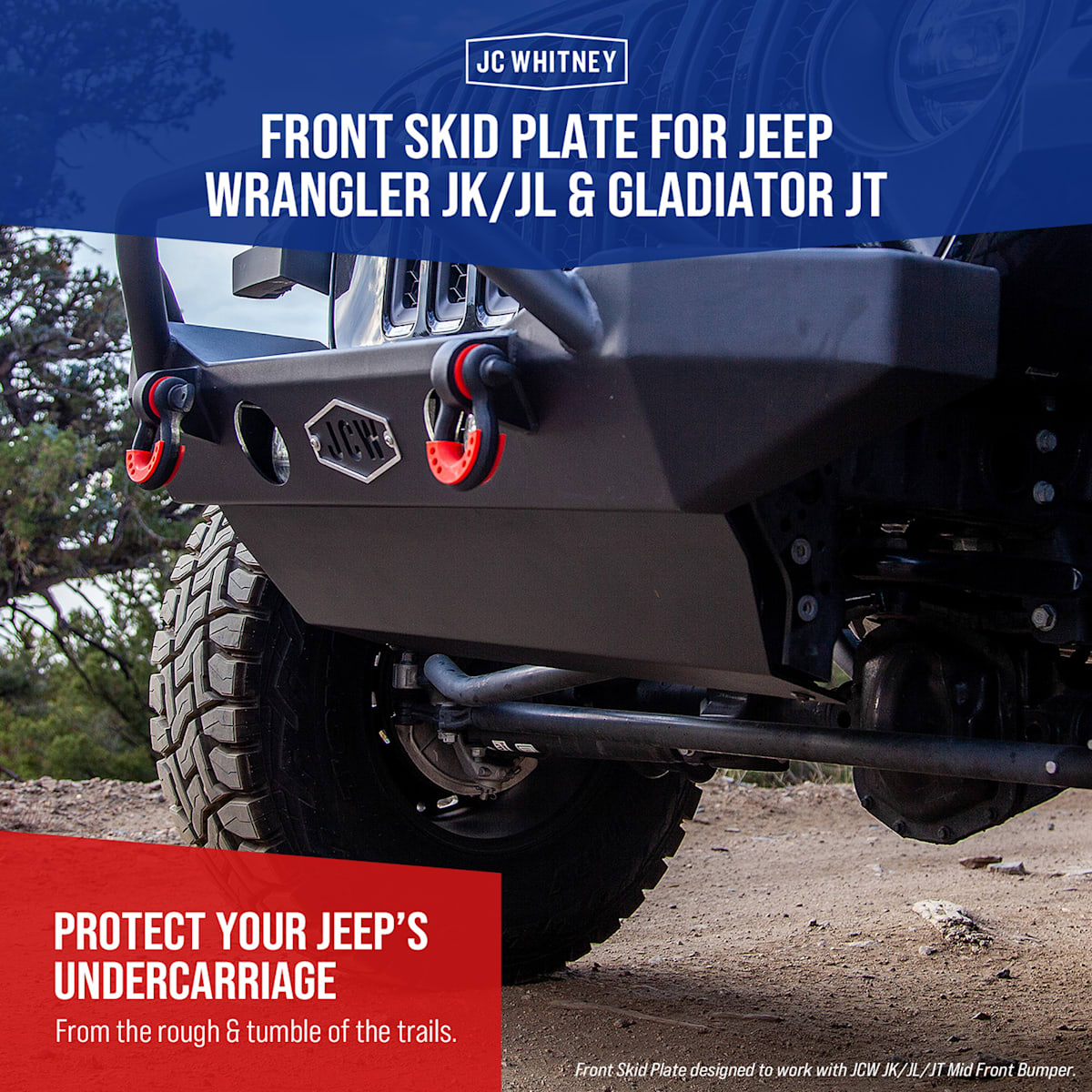 JC Whitney® Front Black Powdercoated Skid Plate For JEEP JK/JL/JT JJ05010001 JC Whitney® Front Black Powdercoated Skid Plate For JEEP JK/JL/JT JJ05010001