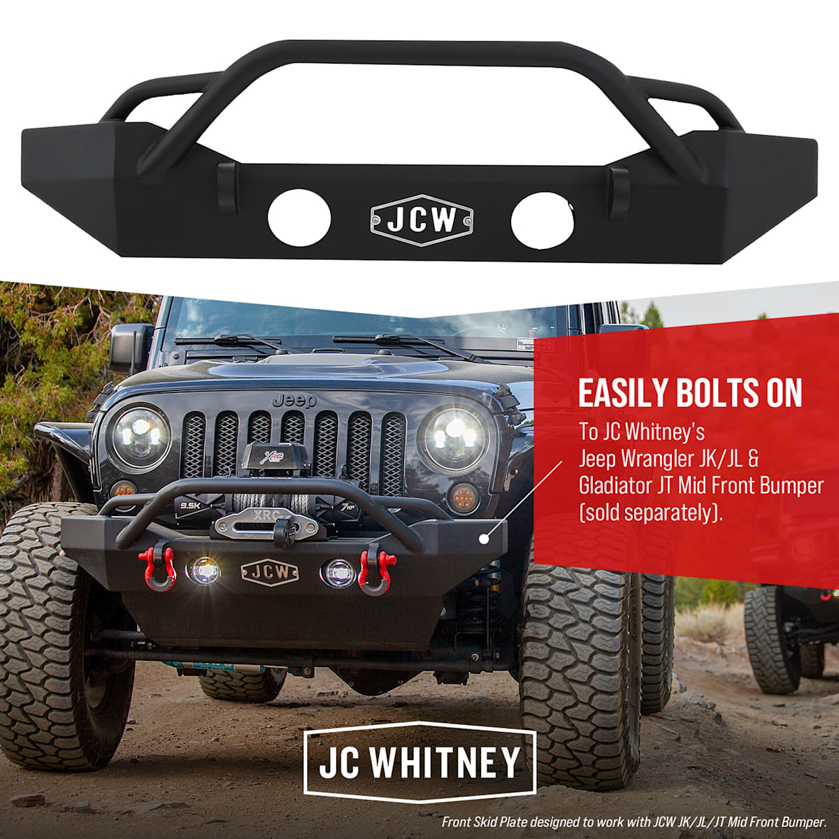 JC Whitney® Front Black Powdercoated Skid Plate For JEEP JK/JL/JT JJ05010001 JC Whitney® Front Black Powdercoated Skid Plate For JEEP JK/JL/JT JJ05010001