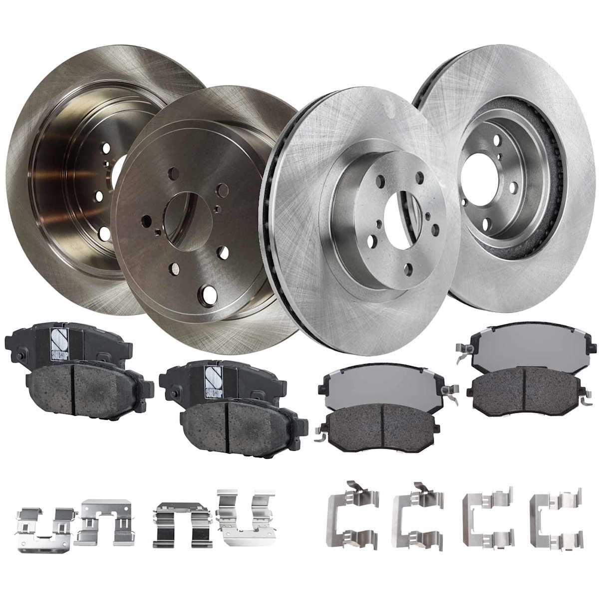 SureStop® Front and Rear Brake Disc and Pad Kit, Plain Surface