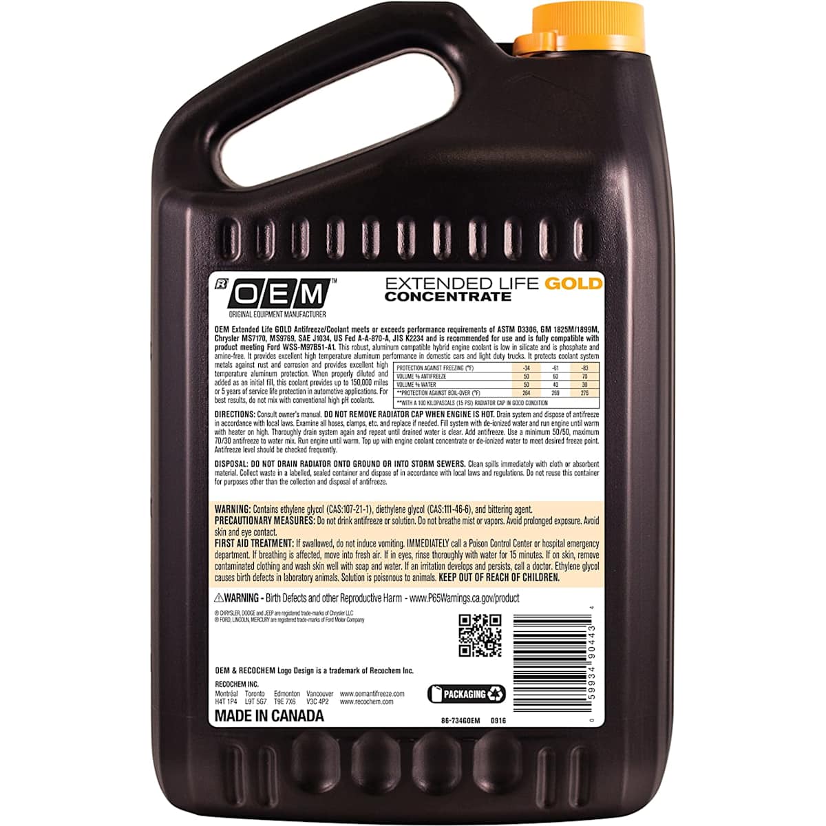 2004 Ford Focus OEM Extended Life Gold Series Coolant/Antifreeze 1 Gallon Sold individually 86
