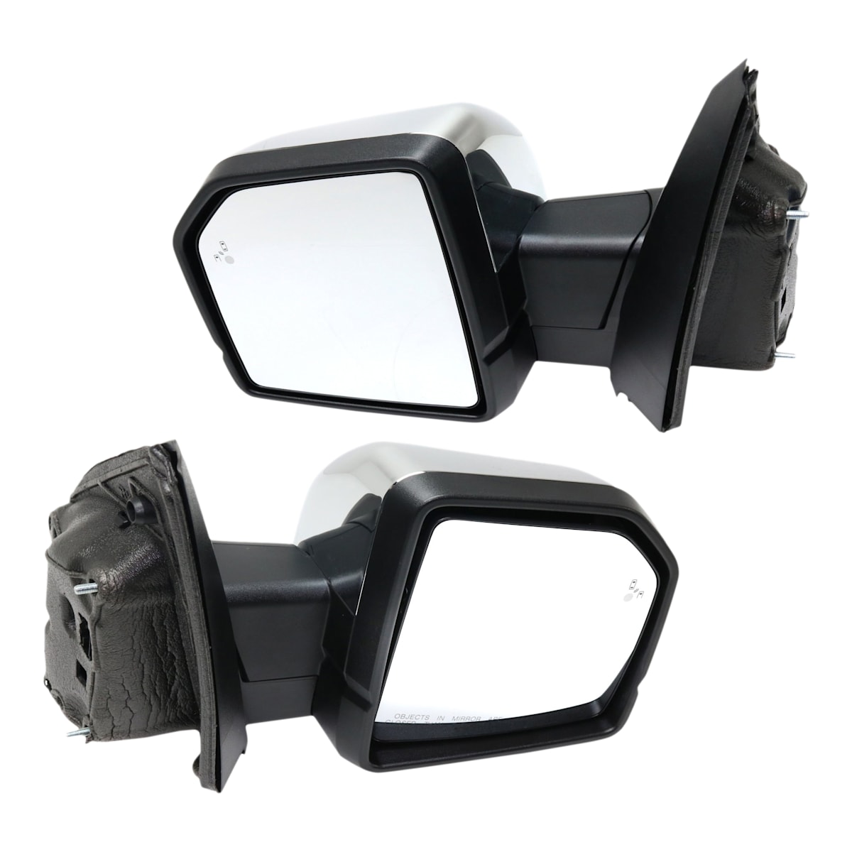 Kool Vue Driver and Passenger Side Mirror, Power Glass, Power Folding, Heated, In-housing Signal Light, With memory, Puddle Light, Blind Spot Detection in Glass, Without Auto-Dimming, Chrome