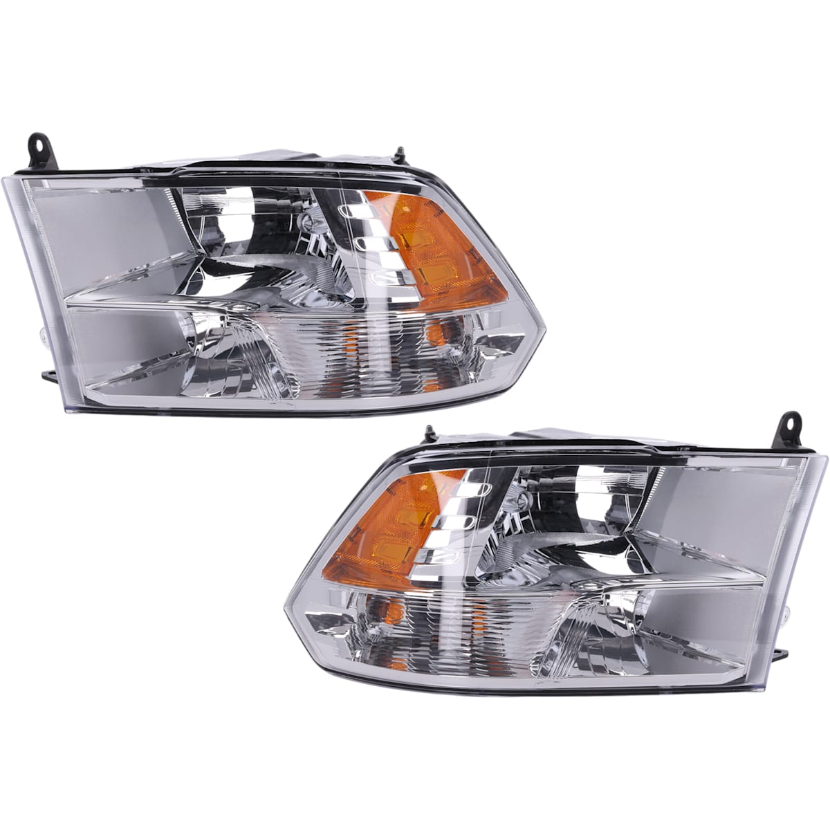 Replacement Driver and Passenger Side Headlights, With bulb(s), Halogen, Clear Lens; Chrome Interior, Reflector Type