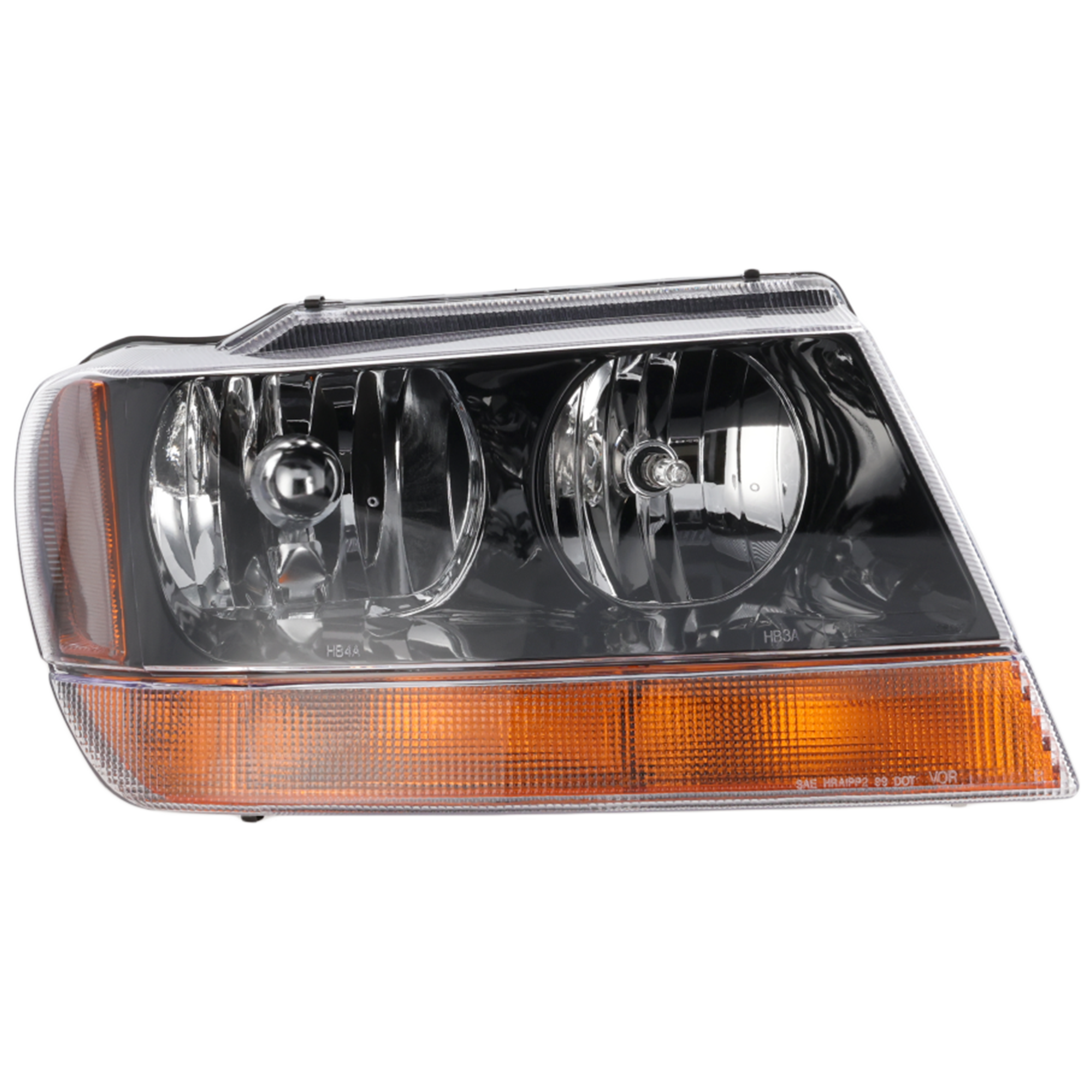 AM GRAND CHEROKEE 99-04 HEAD LAMP RH Assembly Halogen Black Interior Exc. Limited Overland Models To 01-14-2002 SKU 20-5575-01 Partslink CH2503121 OEM 5103400AA