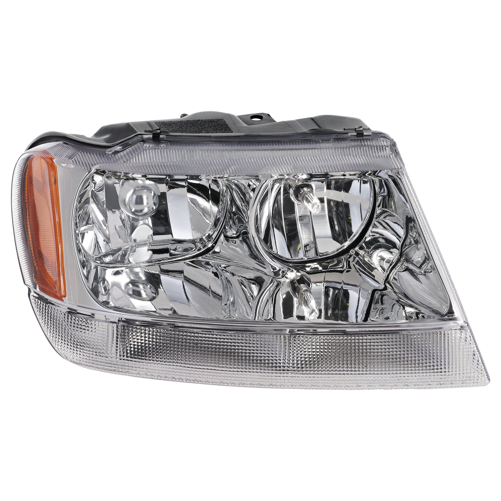AM GRAND CHEROKEE 99-04 HEAD LAMP RH Assembly Halogen Chrome Interior Limited Overland Models SKU 20-5575-91 Partslink CH2503120 OEM 55155552AI