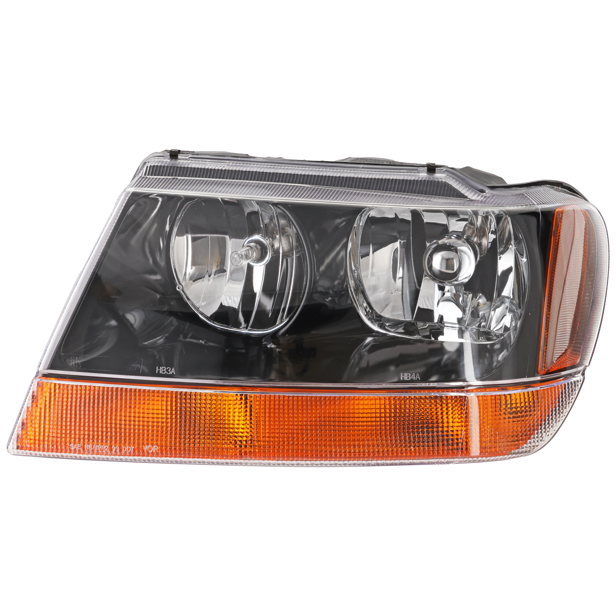 AM GRAND CHEROKEE 99-04 HEAD LAMP LH Assembly Halogen Black Interior Exc. Limited Overland Models To 01-14-2002 SKU 20-5576-01 Partslink CH2502121 OEM 5103401AA