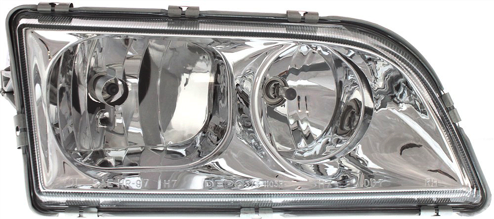 AM S40 V40-00-04 HEAD LAMP RH Assembly Halogen Chrome Interior Old Body Style CAPA SKU 3731105RASQ Partslink VO2503104C OEM 308652684
