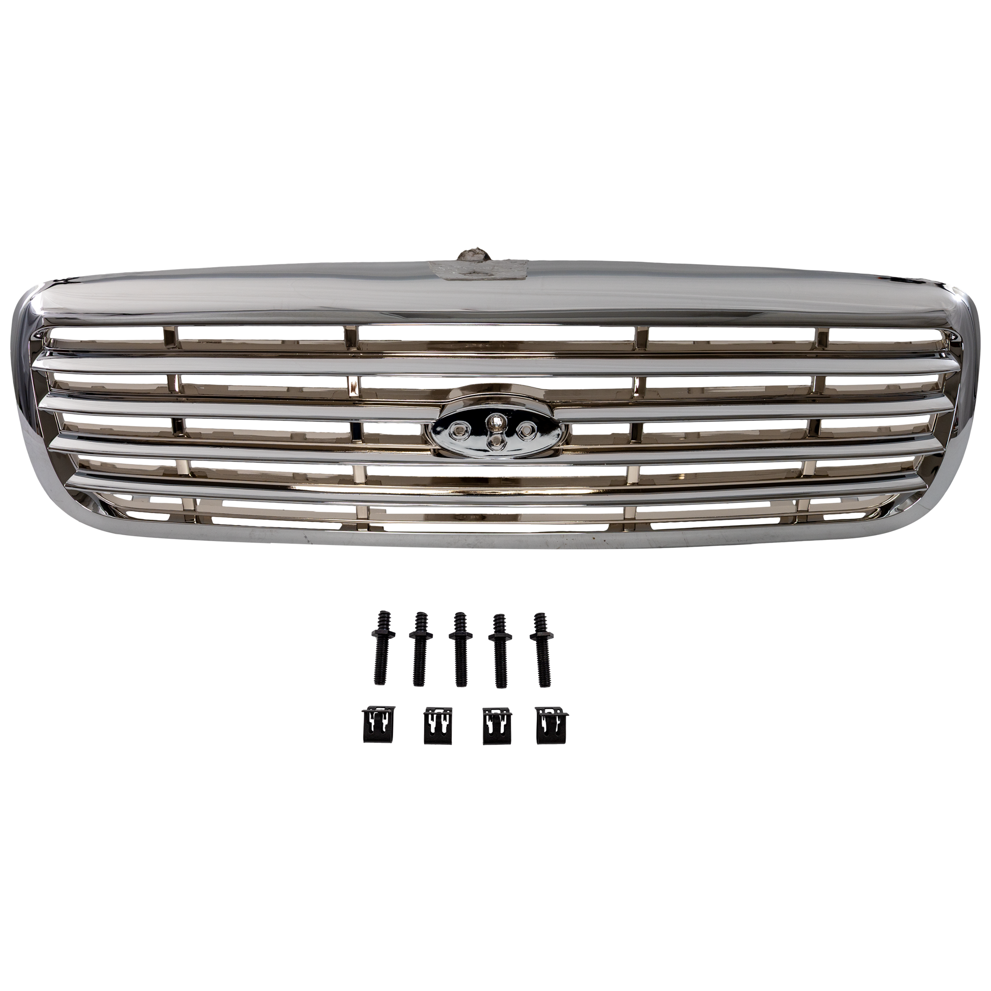 AM CROWN VICTORIA 98-11 GRILLE ABS Plastic Chrome Shell Painted Gray Insert SKU 7602 Partslink FO1200346 OEM 6W7Z8200BA