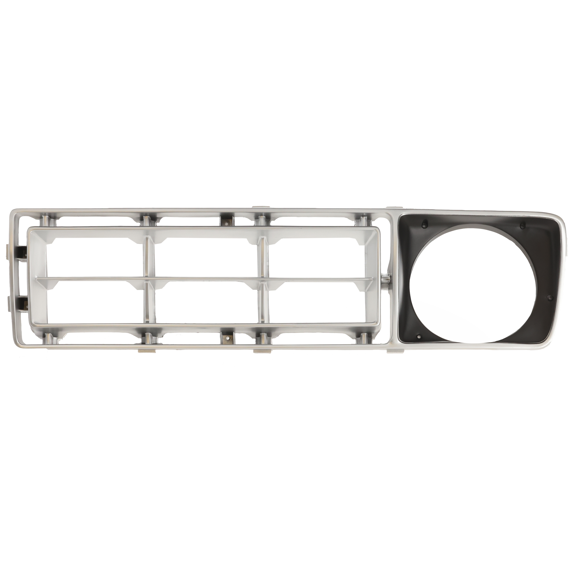 AM F SERIES 76-77 GRILLE LH Plastic Argent SKU 7714 Partslink FO1200107 OEM D6TZ8151A