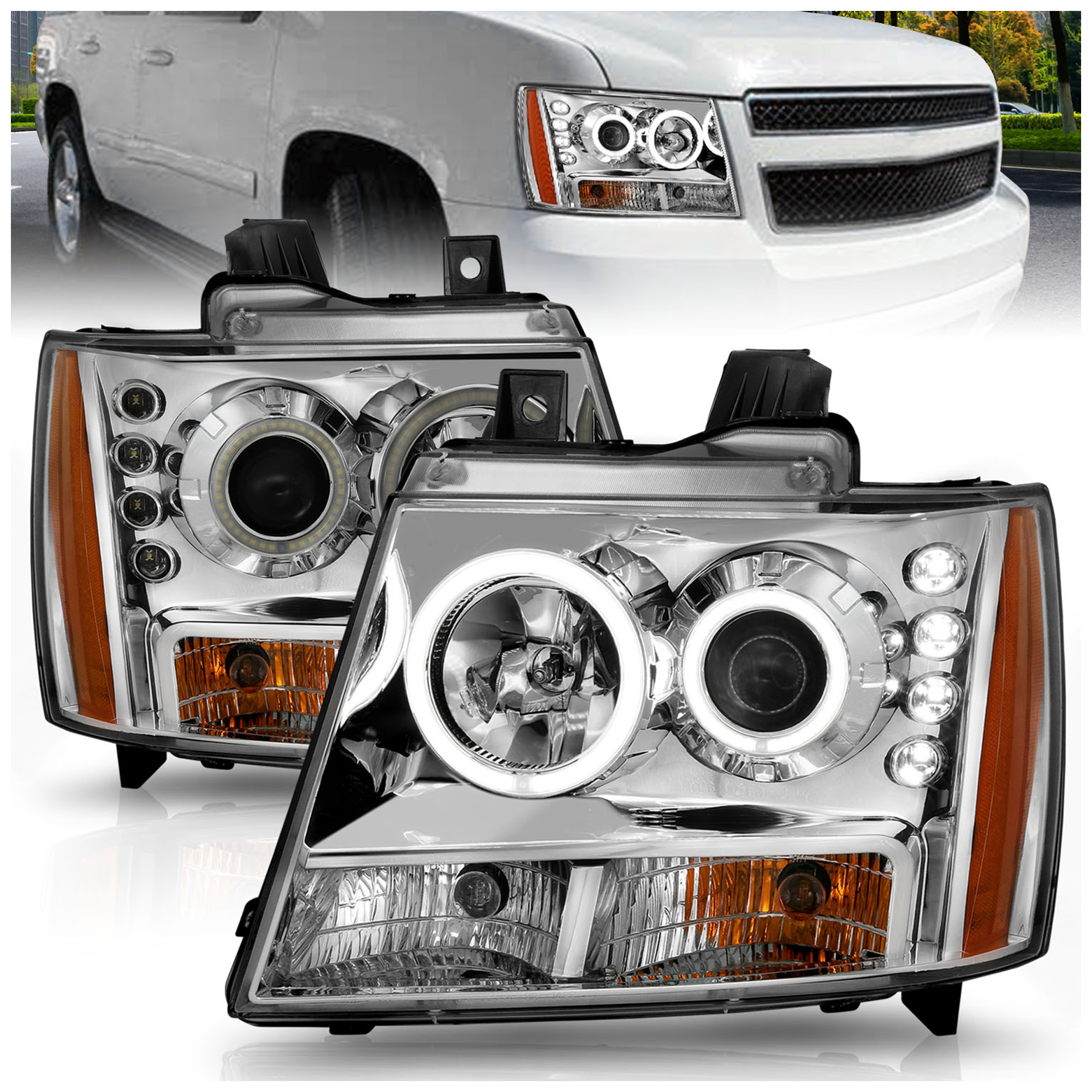 AM HEADLIGHTS|CHROME CLEAR PROJECTOR WITH HALOS SKU A1R111108 Partslink GM2502263 GM2503263 OEM GM2502263-22853026