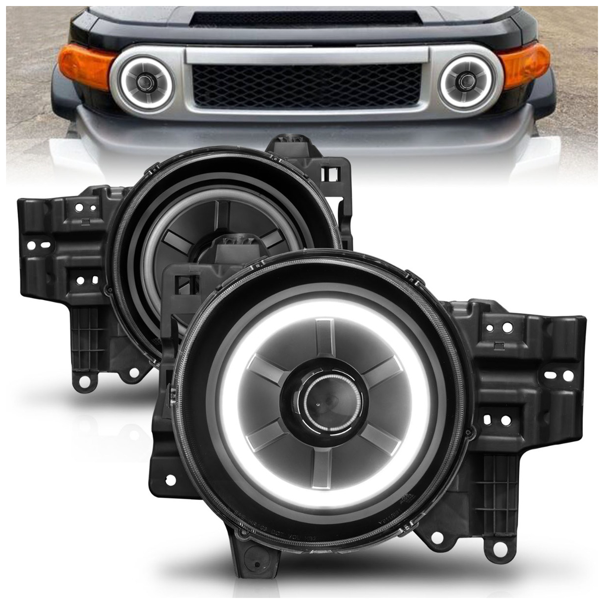 AM HEADLIGHTS|BLACK CLEAR PROJECTOR WITH HALOS SKU A1R111116 Partslink TO2503173 TO2502173 OEM 8107035445-8104035445