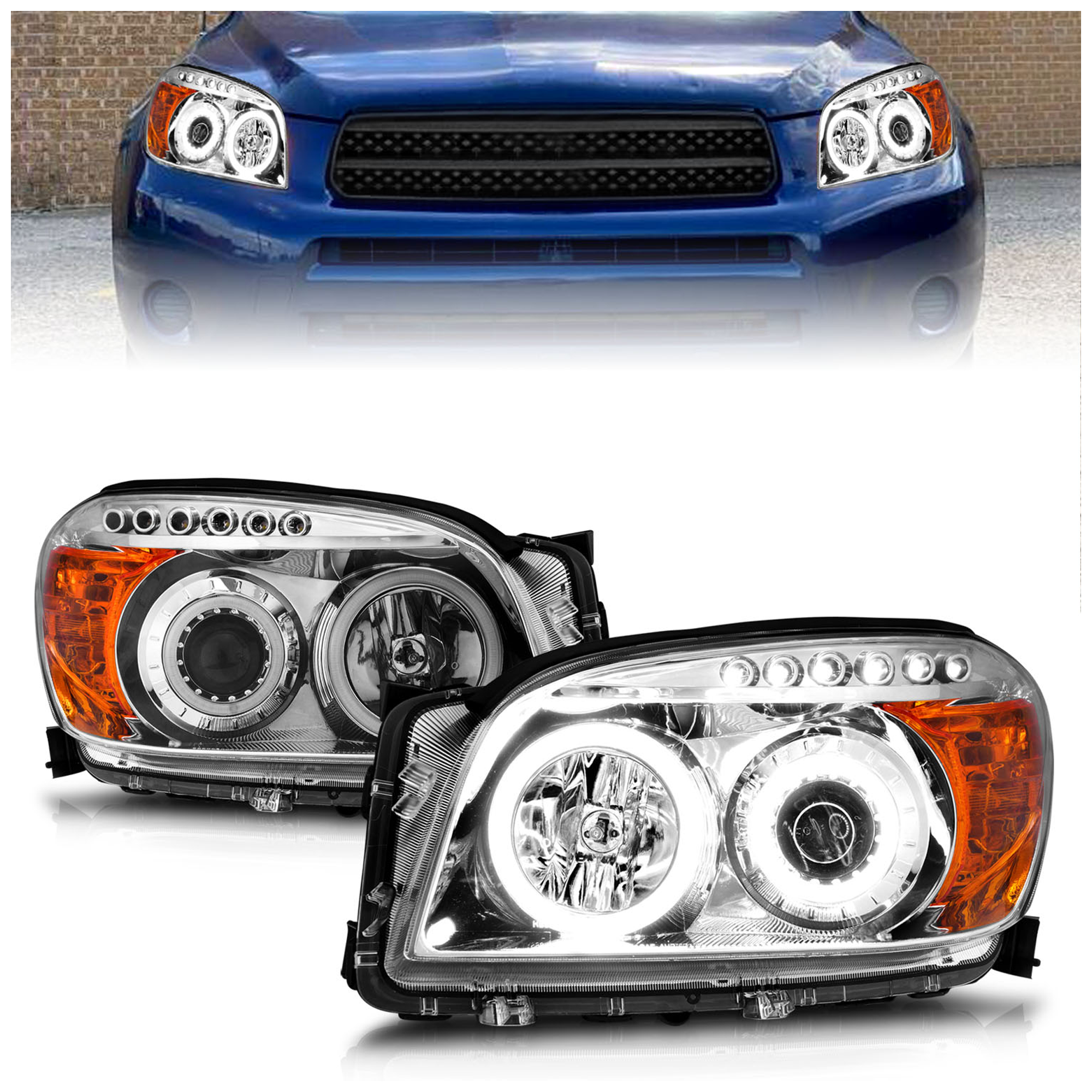 AM HEADLIGHTS|PROJECTOR CHROME CLEAR AMBER CCFL SKU A1R111121 Partslink TO2518106 TO2519106 OEM 8117042371-8113042371