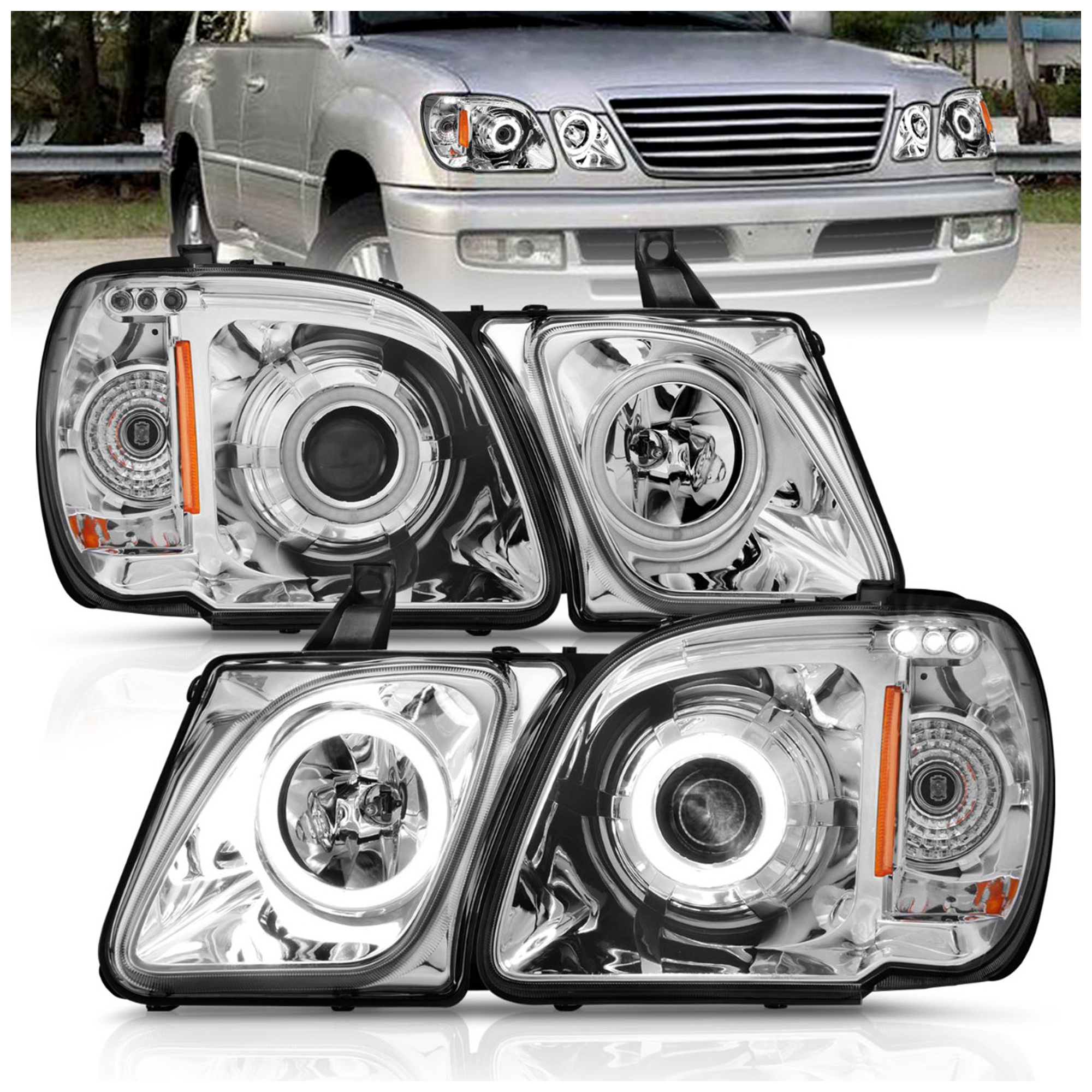 AM HEADLIGHTS|PROJECTOR HALO CHROME CLEAR AMBER CCFL SKU A1R111169 Partslink FO2502191 FO2503191 OEM 81150-60890-81110-60890