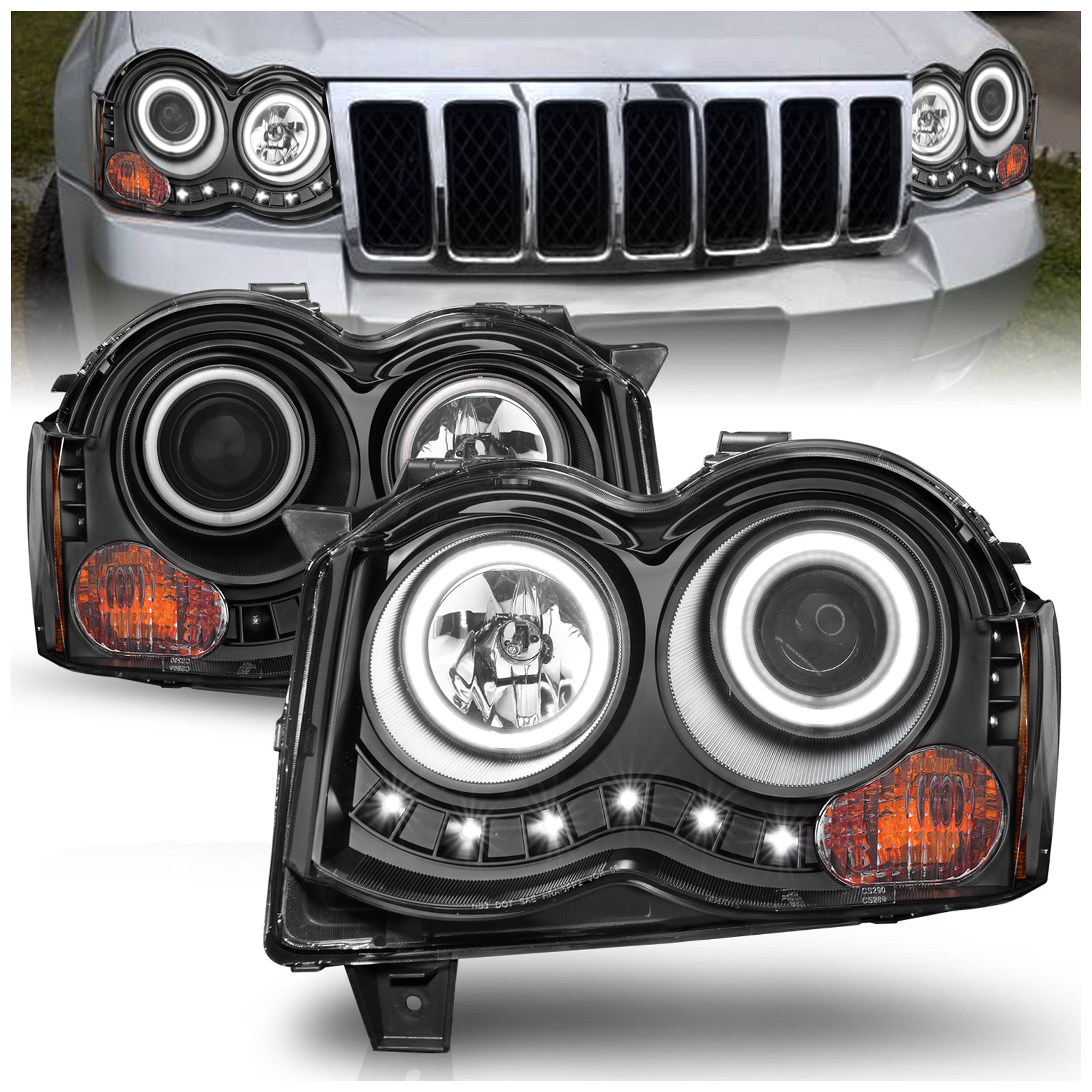 AM HEADLIGHTS|PROJECTOR W HALO CCFL BLACK CLEAR SKU A1R111213 Partslink CH2518131 CH2519131 OEM CH2518131-55157482AE