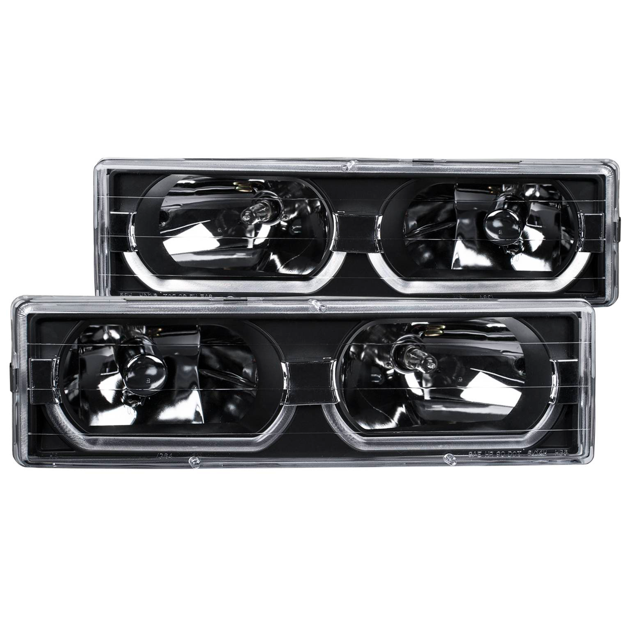 AM 1988-1998 CHEVROLET C1500 HEADLIGHTS CRYSTAL BLACK WITH LOW BROW SKU A1R111299 Partslink GM2502101 GM2503101 OEM GM2502101-15034930