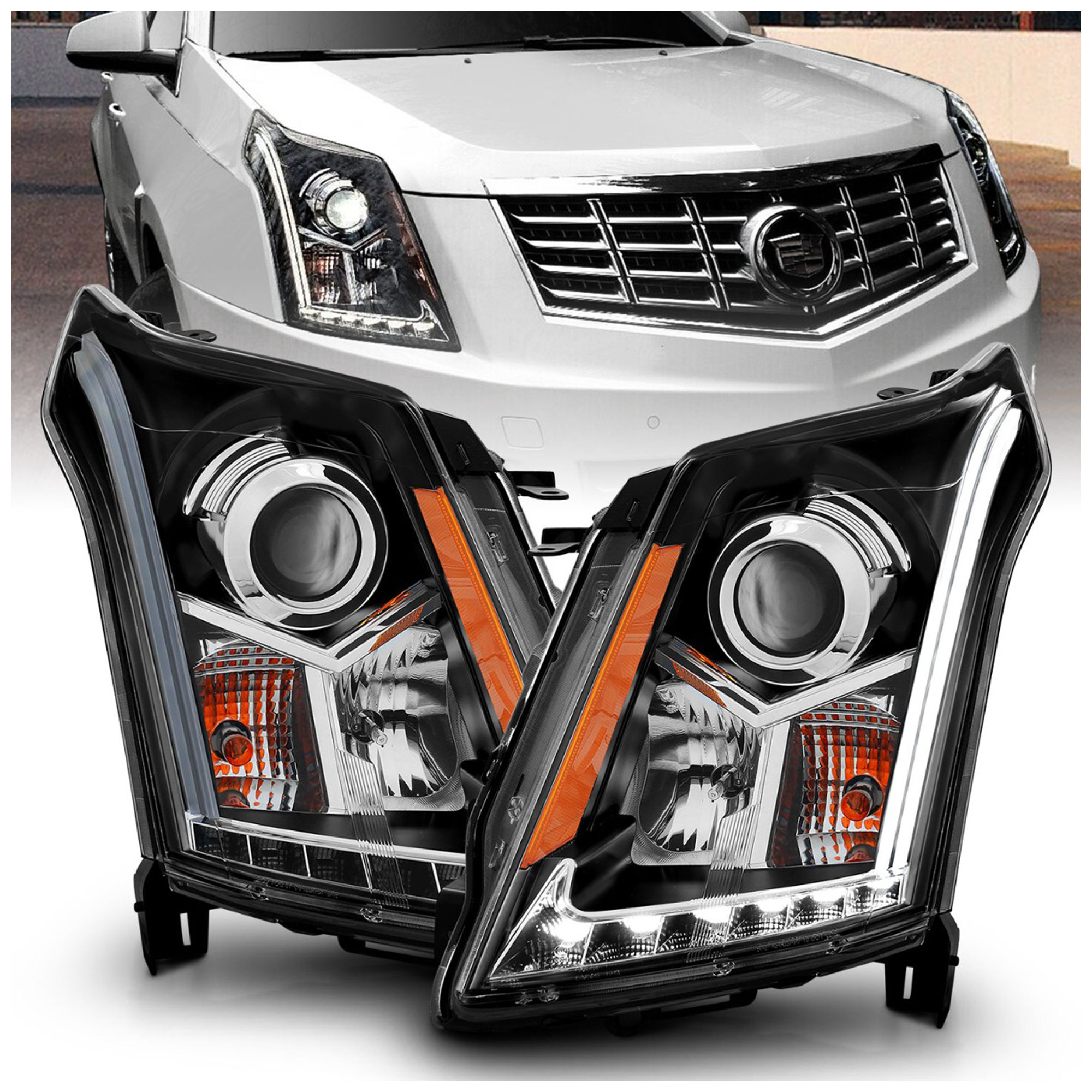 AM HEADLIGHTS PROJECTOR W PLANK STYLE DESIGN BLACK CLEAR SET SKU A1R111308 Partslink GM2502345 GM2503345 OEM 22853872-22853873-23187809-231
