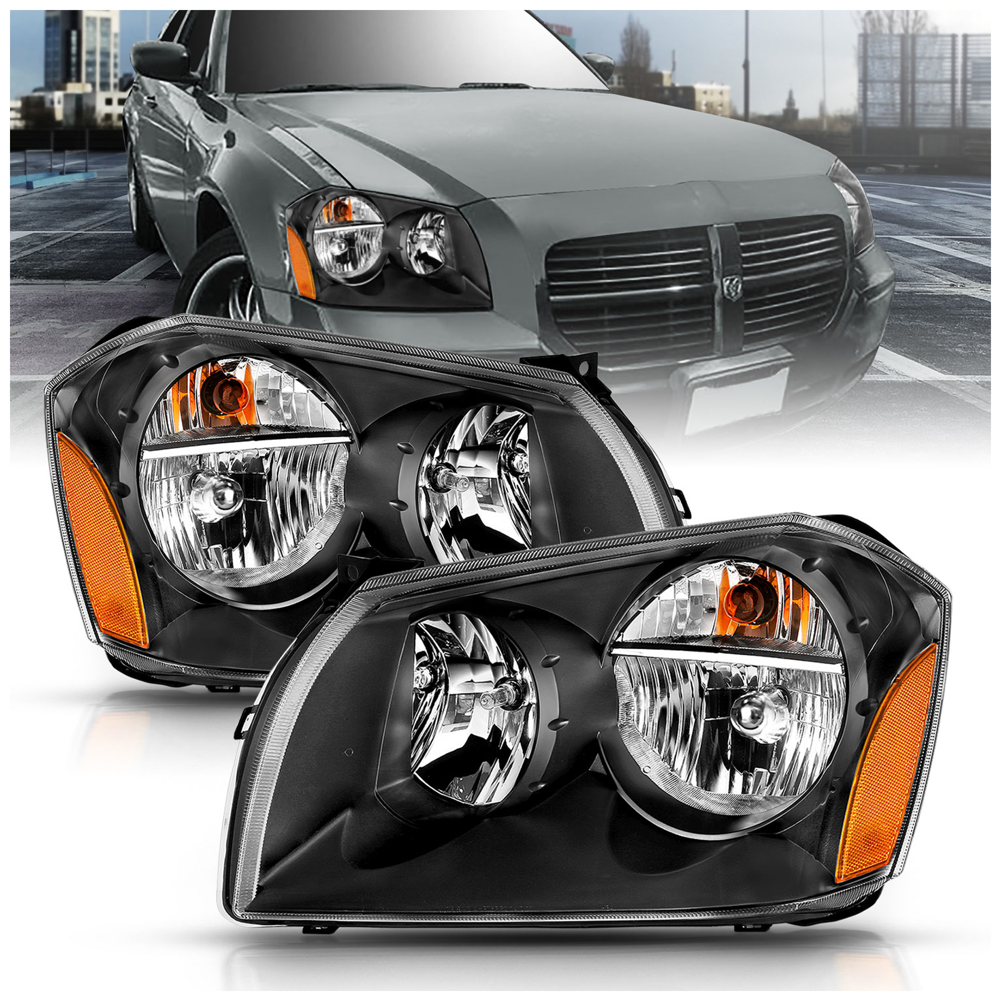 AM Crystal Headlights SKU A1R111425 Partslink CH2502165 CH2503165 CH2502166 CH2503166 OEM 4806059AE AG 4806058AE AG 4805